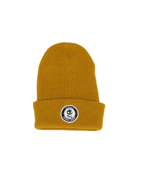 Skroove Choose Happy Shred Squad Waffle Beanie - available in Black, Rust, Mustard