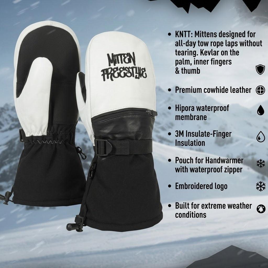 Mitten Freestyle Leather Mitten with Kevlar No-Tear Technology (KNTT) - White/Black