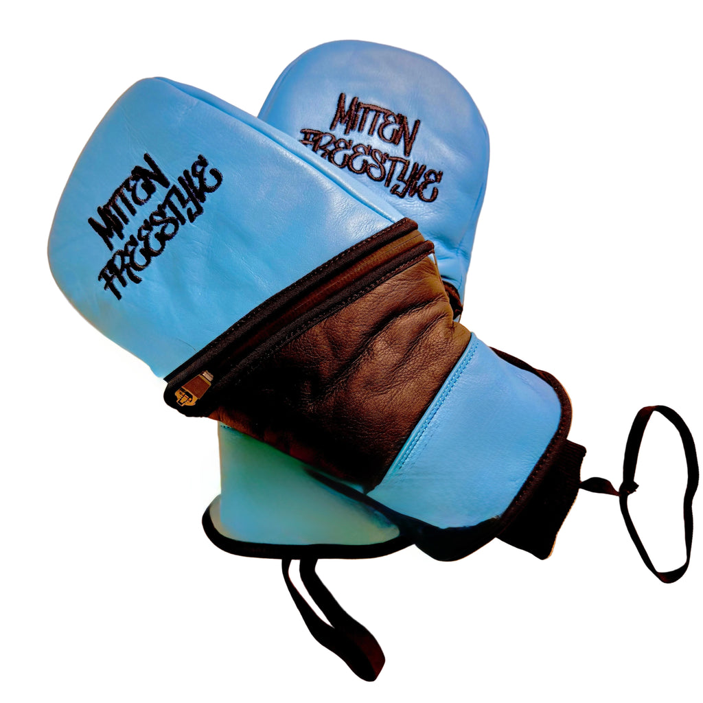 Mitten Freestyle Leather-Kevlar No-Tear Mitten + Exposed Hand Technology - SKY BLUE - LARGE
