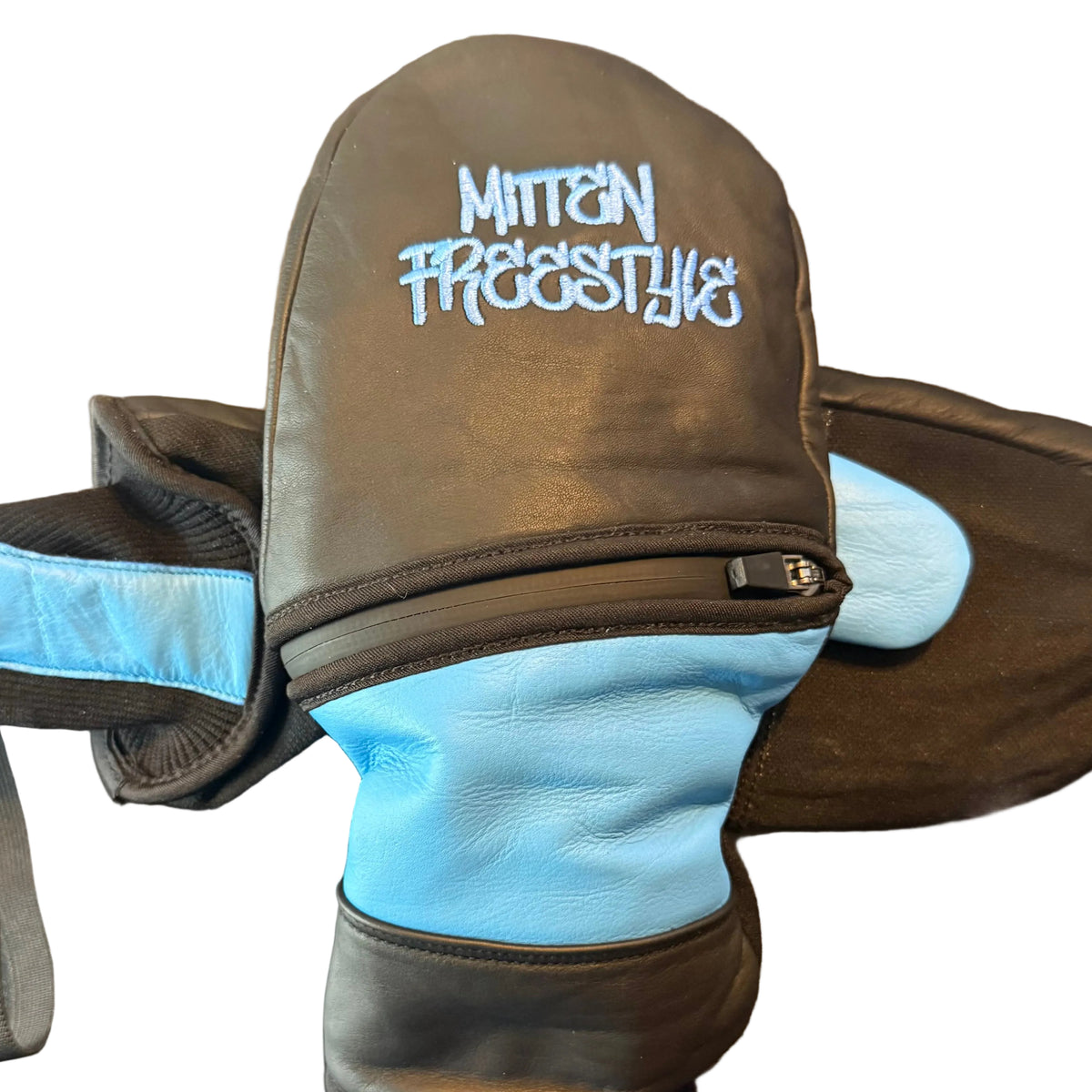 Mitten Freestyle Leather-Kevlar No-Tear Mitten + Exposed Hand Technology - Baby Blue / Black
