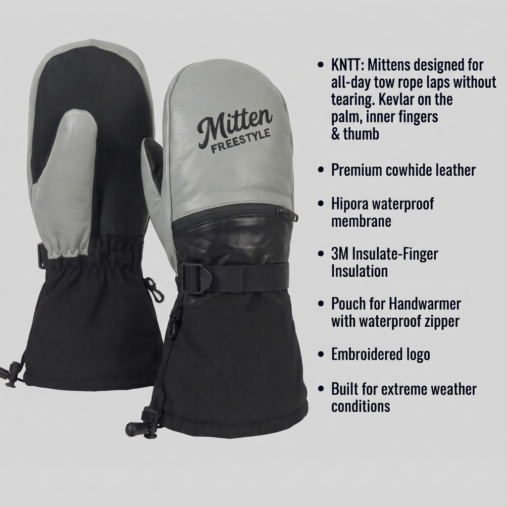 Mitten Freestyle Leather Mitten with Kevlar No-Tear Technology (KNTT) - Grey/Black - Retro Logo
