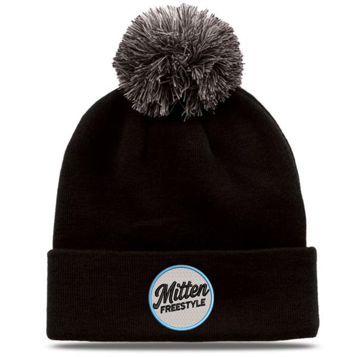 ~Mitten Freestyle Rollup Beanie With Pom - black
