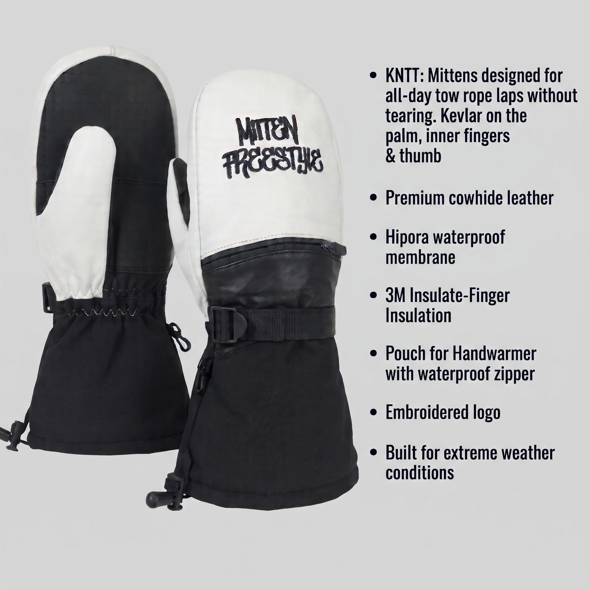 Mitten Freestyle Leather Mitten with Kevlar No-Tear Technology (KNTT) - White/Black